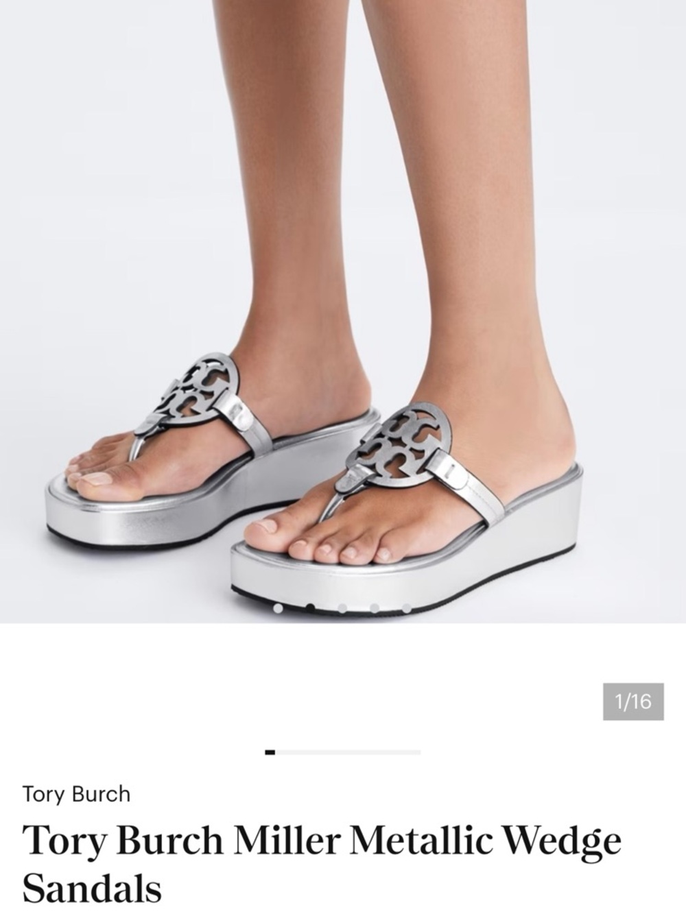 TORY BURCH Silver Miller Wedge Sandals
